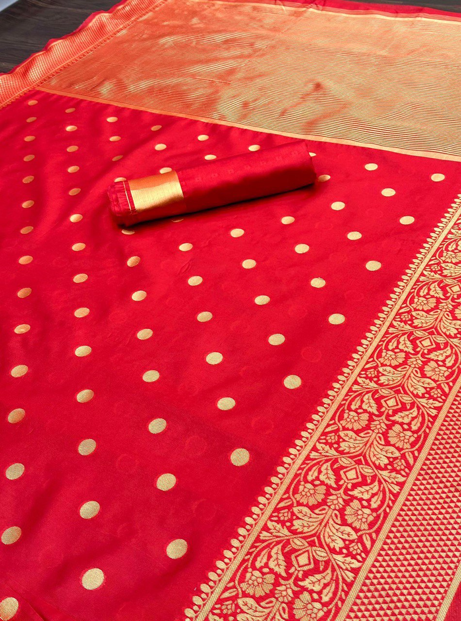 Red Soft Lichi Silk Banarasi by Icultuer