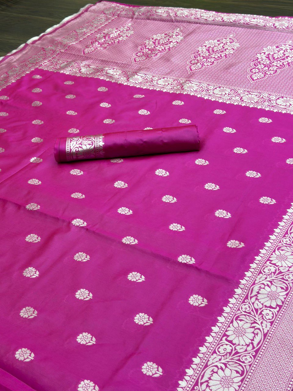 Purple Banarasi Soft Lichi Silver Weaving by Icultuer
