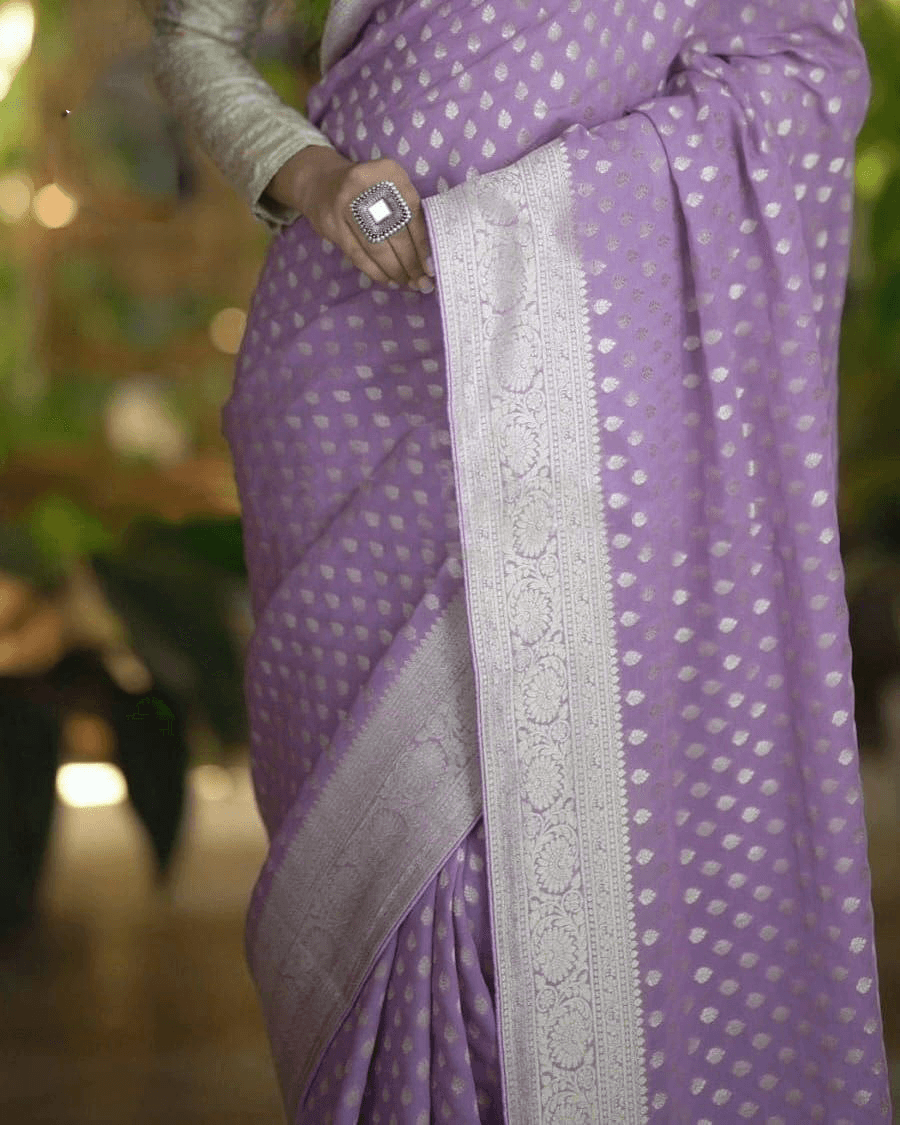 Luxurious Pure Crepe Silk Saree with Golden Zari Butties
