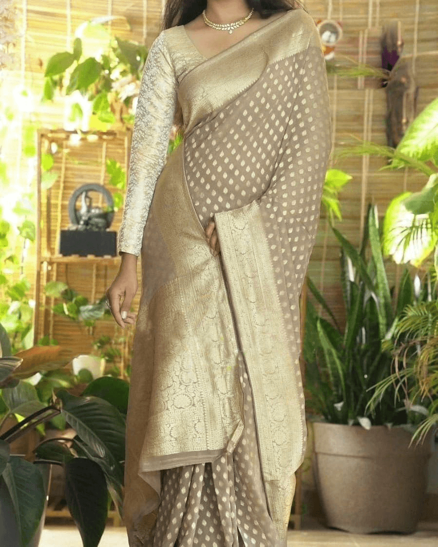 Exclusive Crepe Silk Saree with Rich Zari Pallu & Contrast Blouse