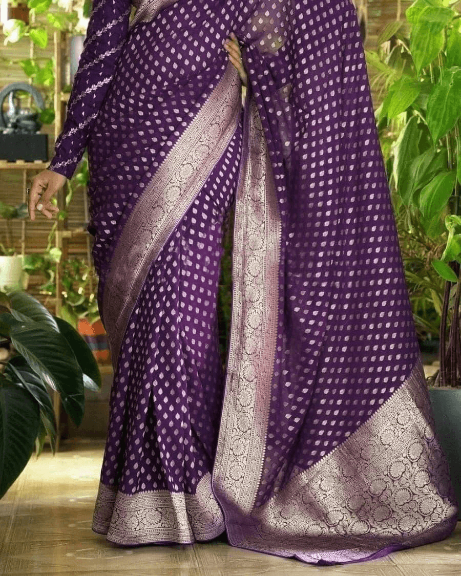 Premium Pure Crepe Silk Zari Buttie Saree with Designer Blouse