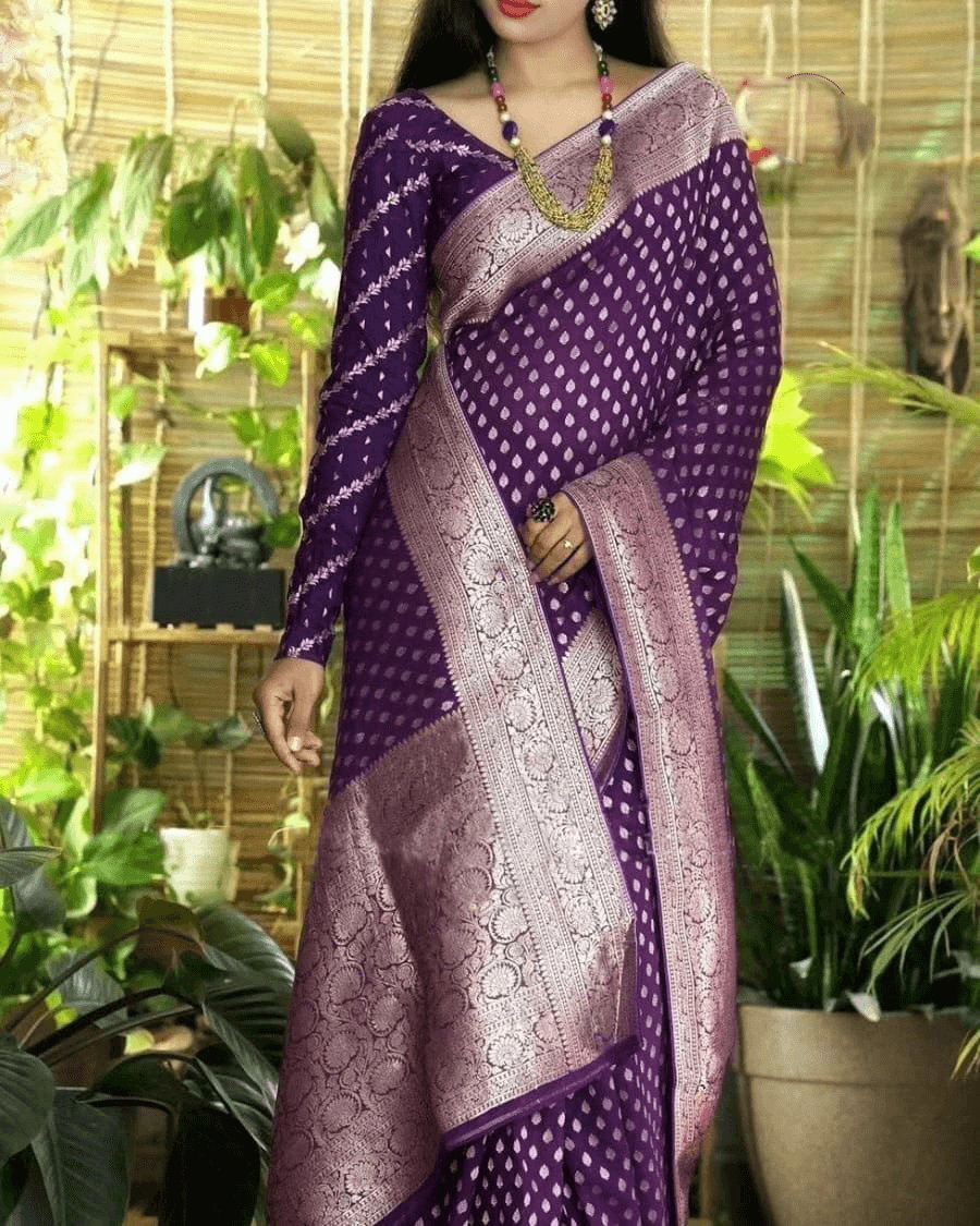 Premium Pure Crepe Silk Zari Buttie Saree with Designer Blouse
