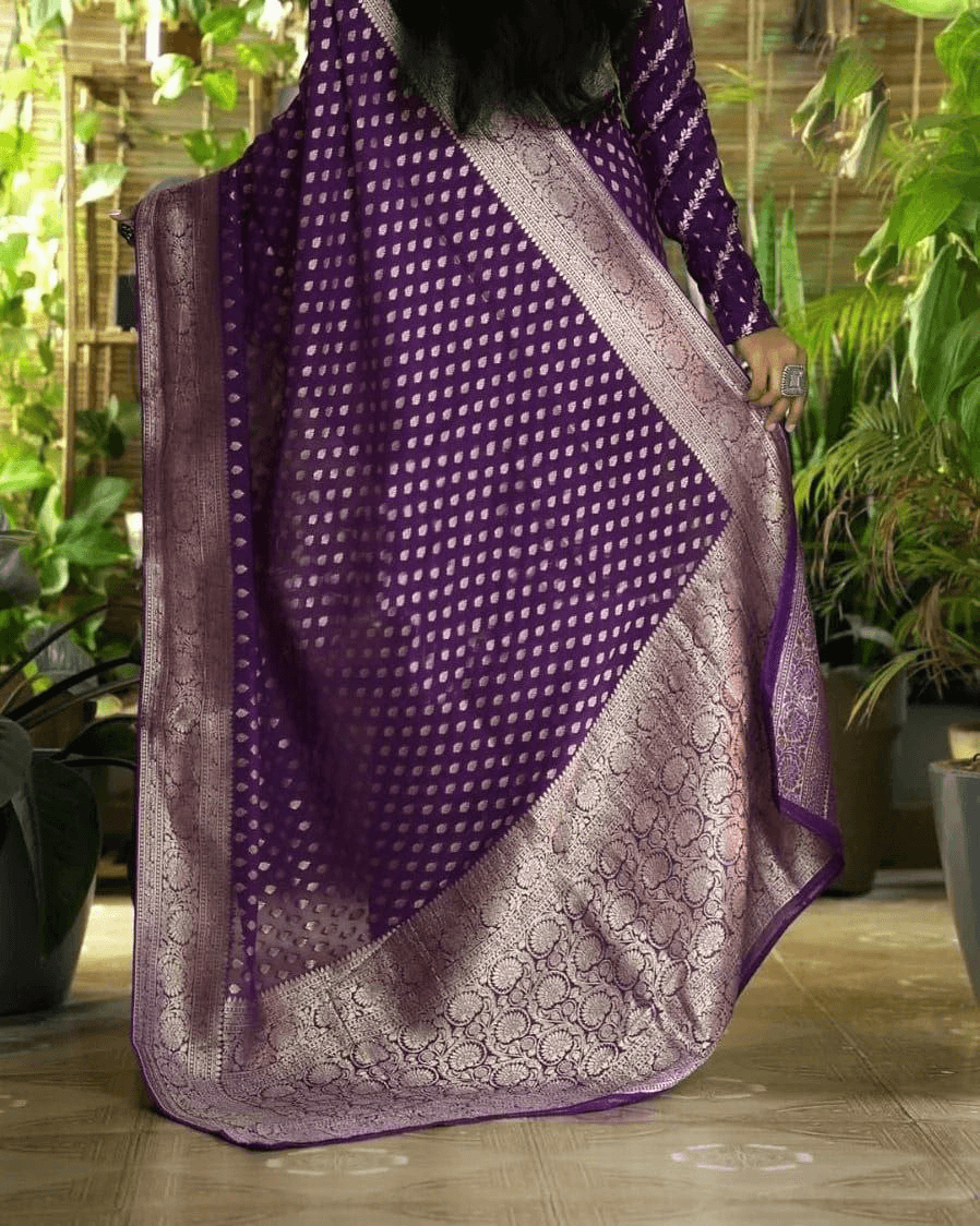 Premium Pure Crepe Silk Zari Buttie Saree with Designer Blouse