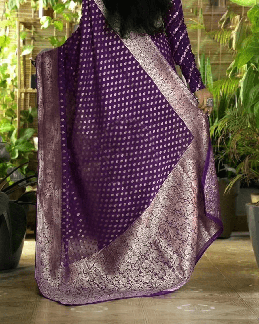 Premium Pure Crepe Silk Zari Buttie Saree with Designer Blouse