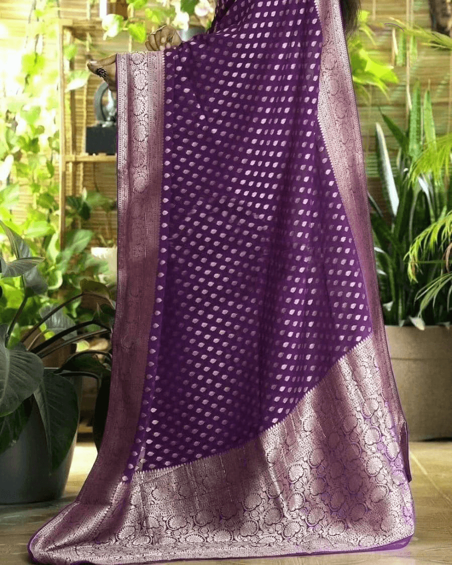Premium Pure Crepe Silk Zari Buttie Saree with Designer Blouse