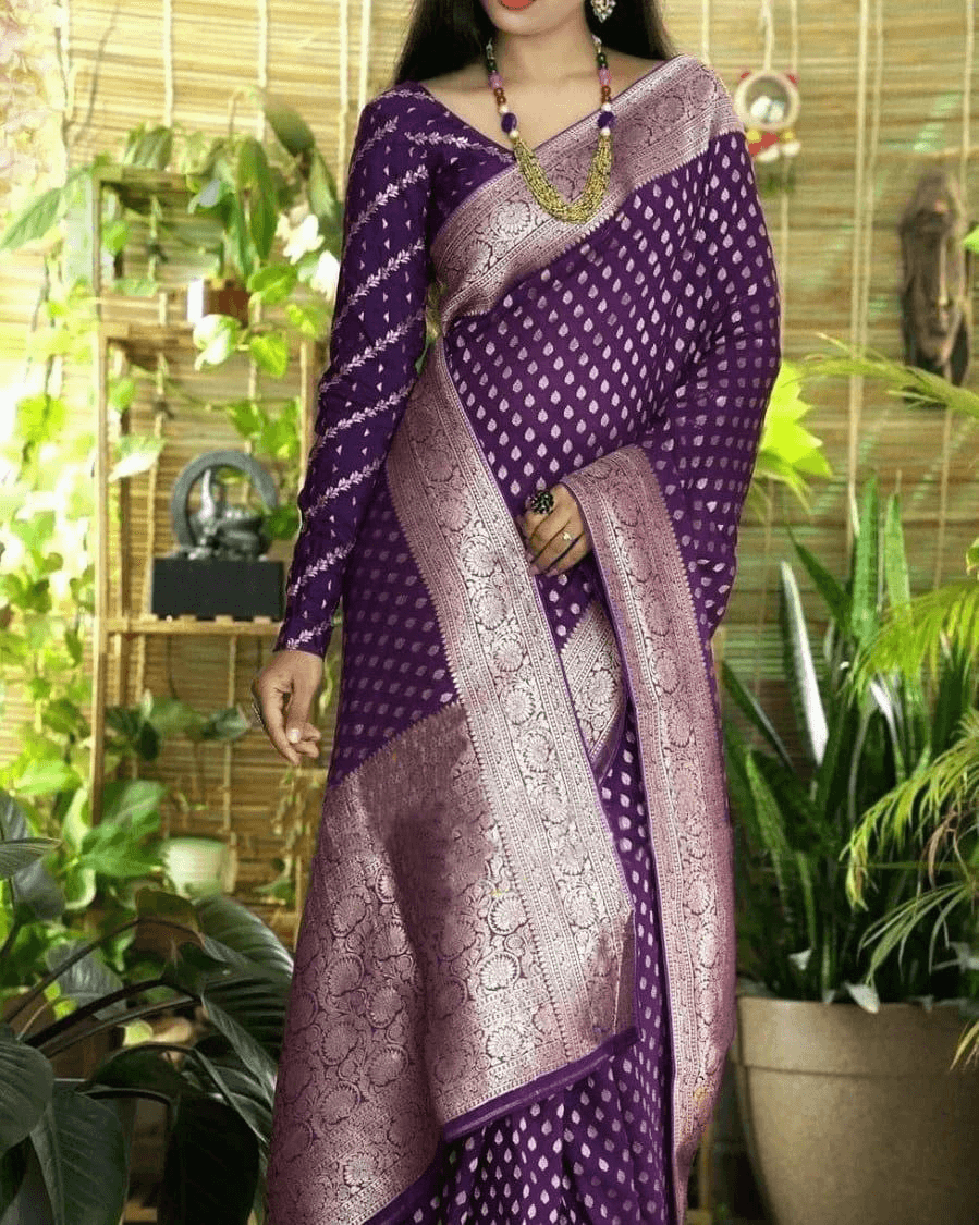 Premium Pure Crepe Silk Zari Buttie Saree with Designer Blouse