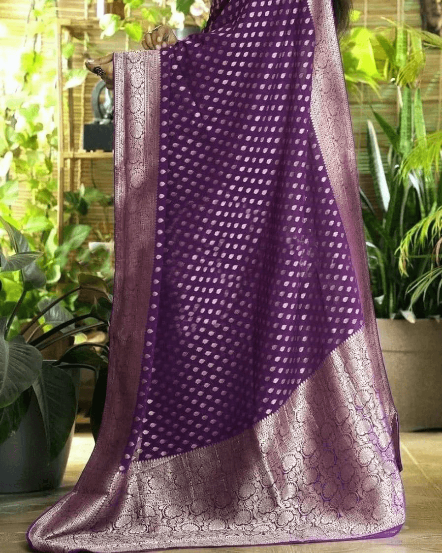Premium Pure Crepe Silk Zari Buttie Saree with Designer Blouse