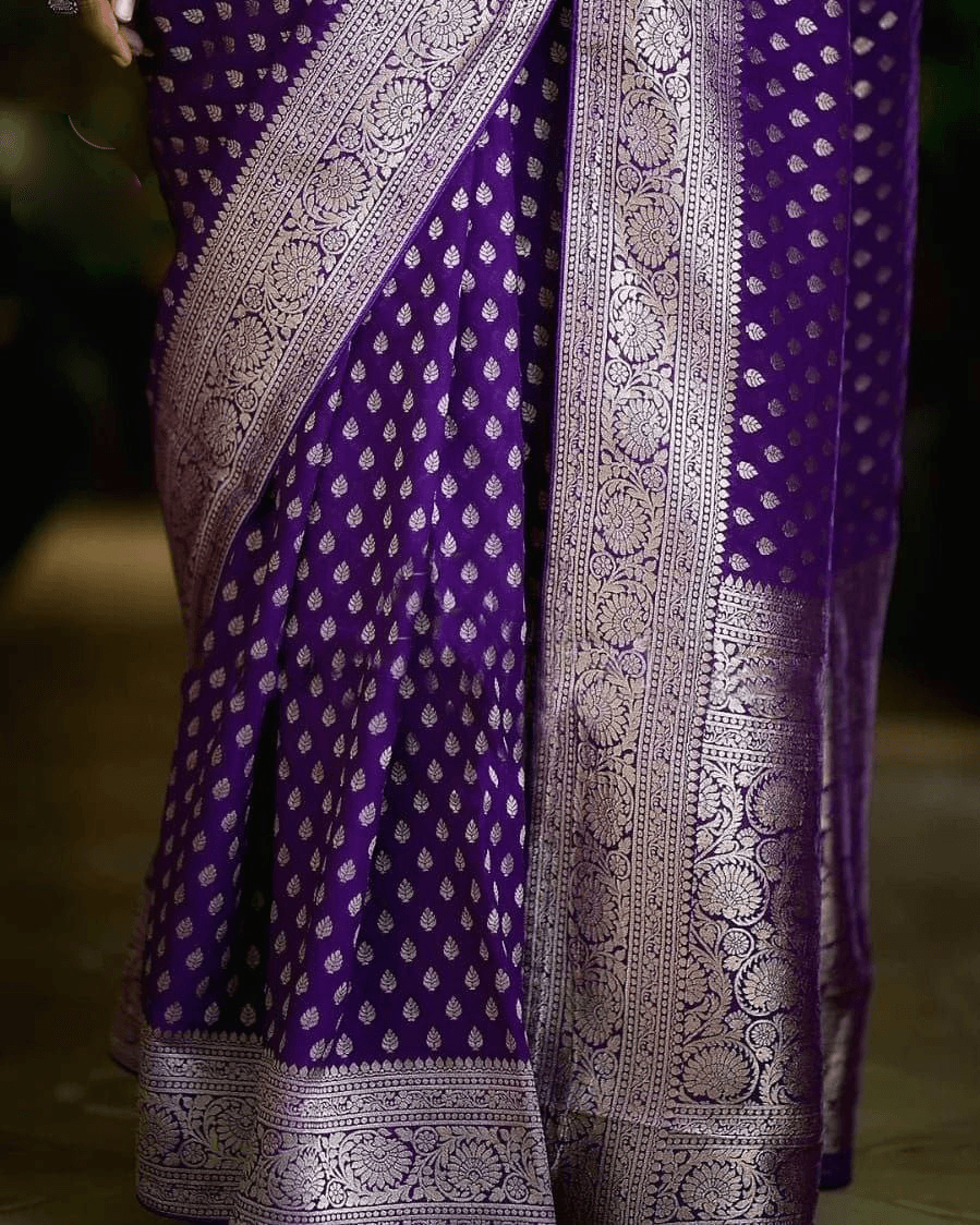 Pure Crepe Silk Saree with Zari Butties and Rich Pallu – Elegant Ethnic Wear