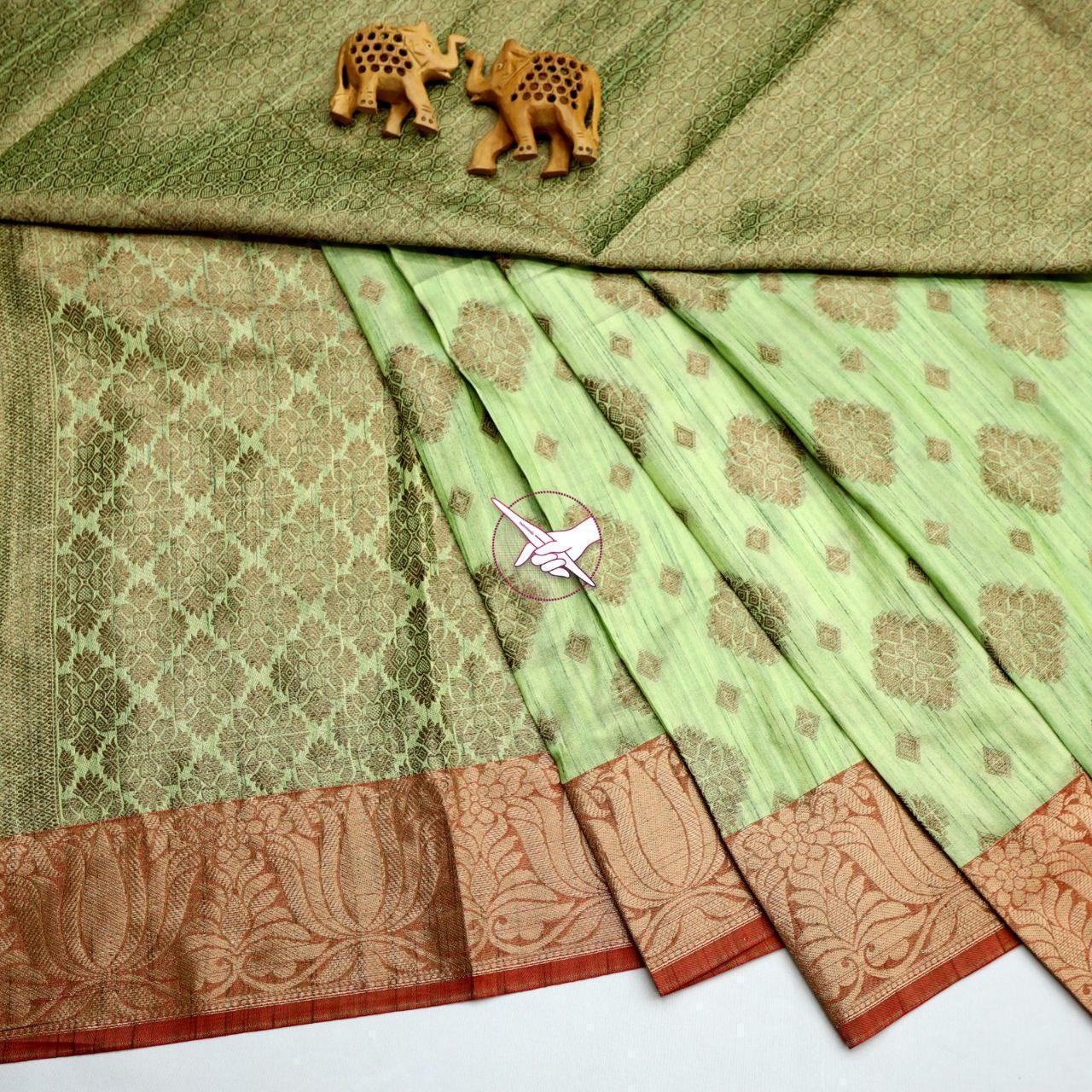 Traditional Bridal Silk Sarees – Golden Zari Border Work Design