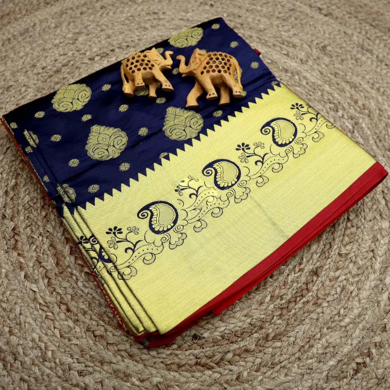Elegant Bridal Silk Saree – Pure Weave With Golden Zari Border