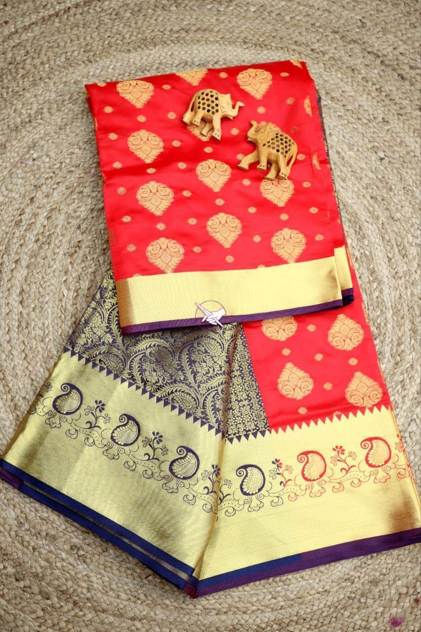 Elegant Bridal Silk Saree – Pure Weave With Golden Zari Border