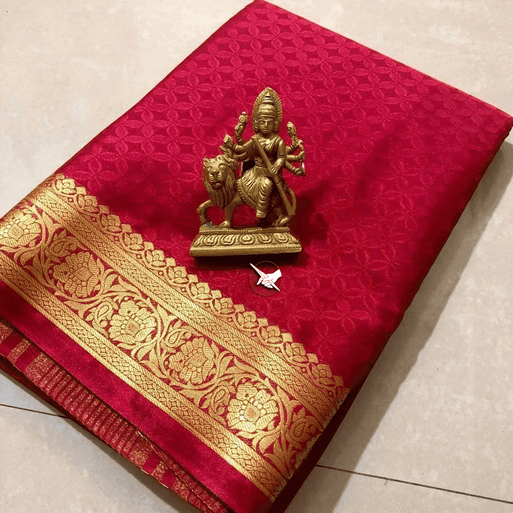 Gilded Grace: Mysore Crepe with Woven Lines