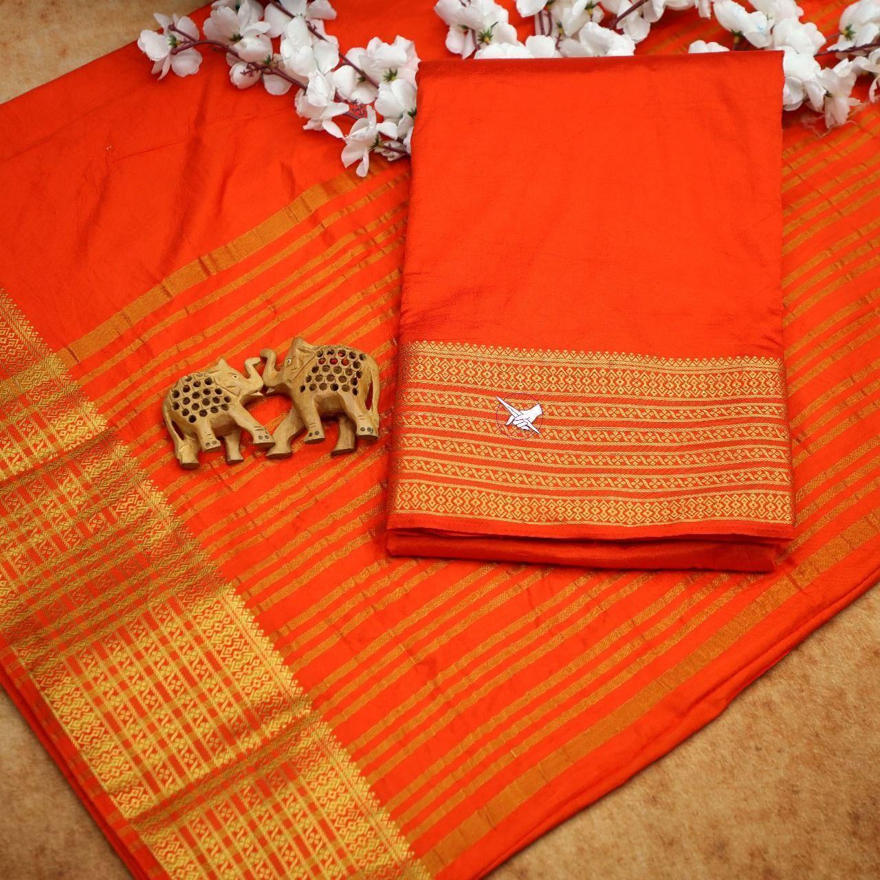 Elegant Traditional Mysore Silk Saree – Beautiful Zari Border Work
