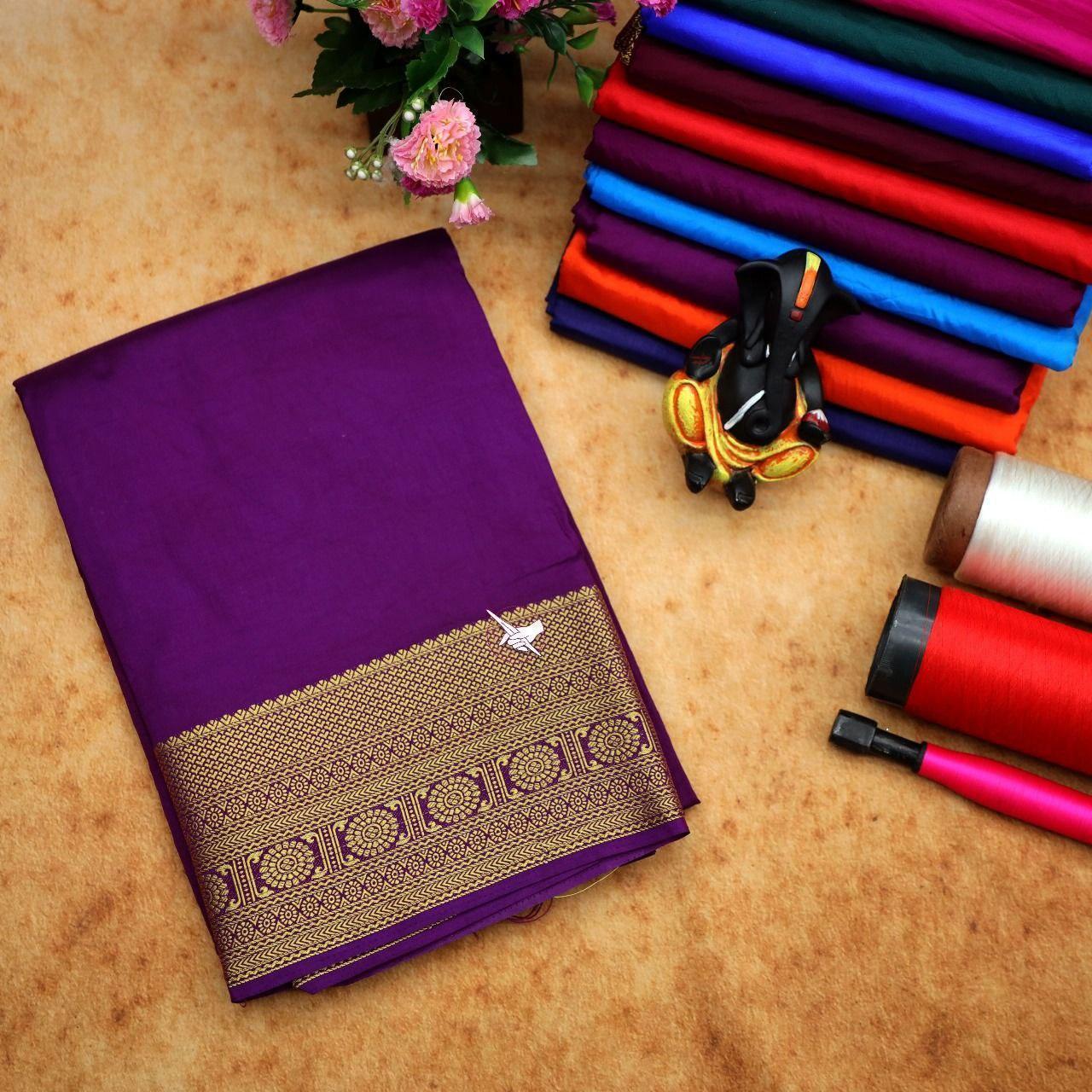 Handcrafted Mysore Silk Sarees With Zari Border – Royal Collection