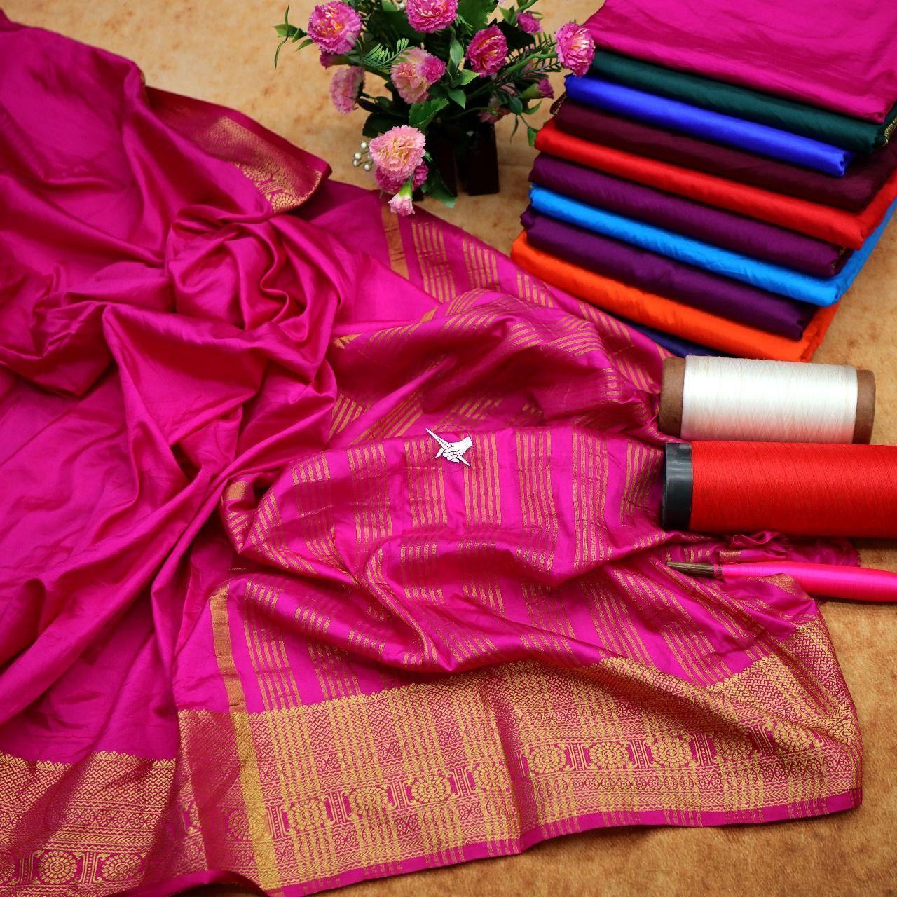 Premium Traditional Mysore Silk Saree – Rich Zari Border Finish