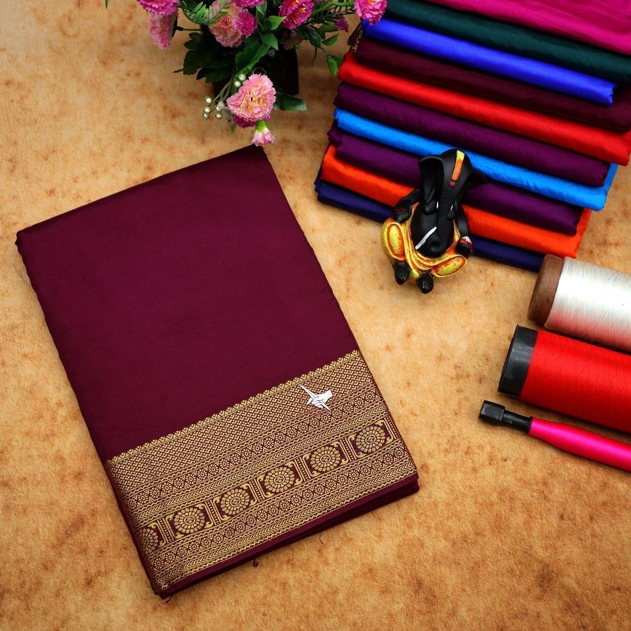 Elegant Mysore Silk Sarees With Zari Border – Perfect For Festivals