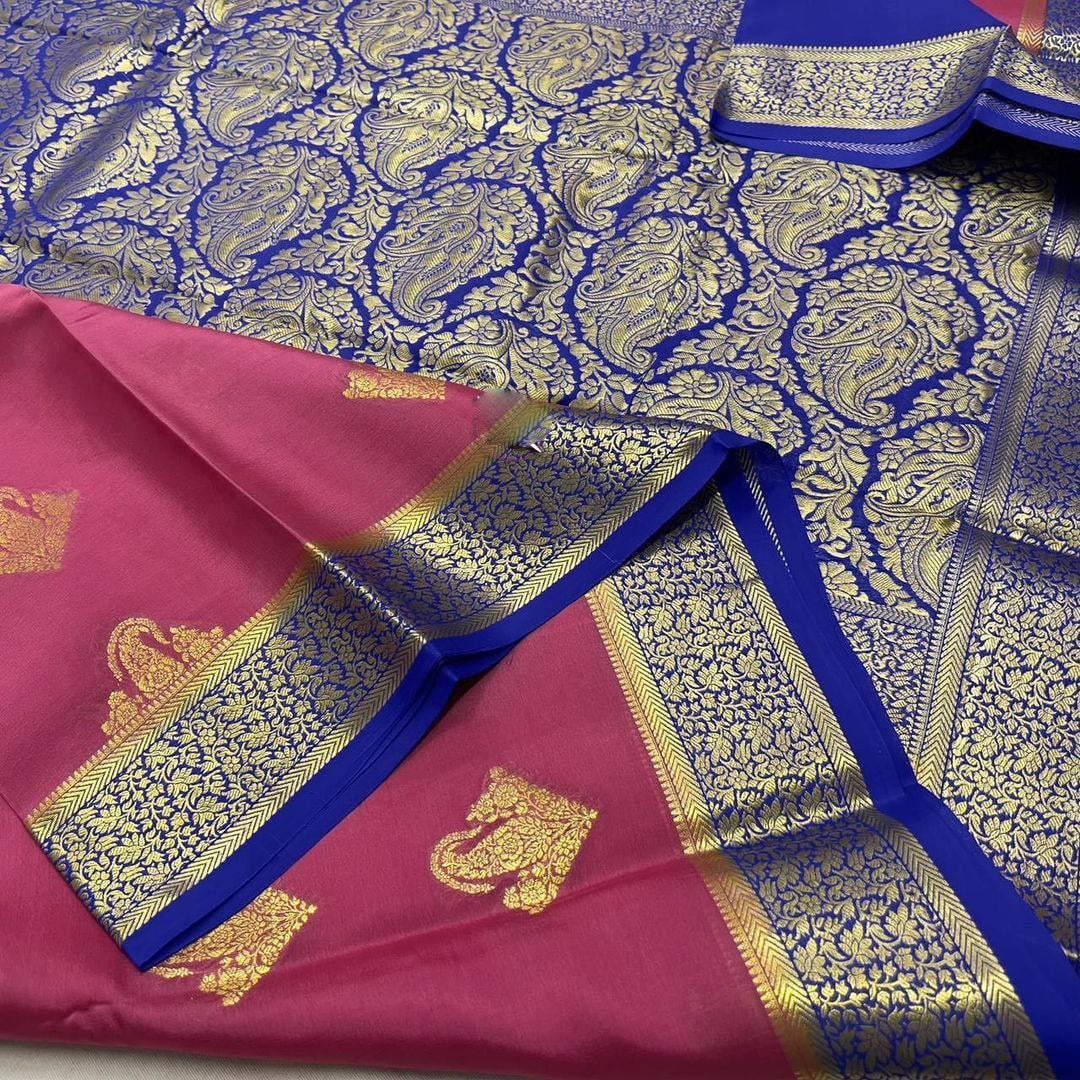 Pure crepe mysore silk by Icultuers With beautiful Zari weaving motifs