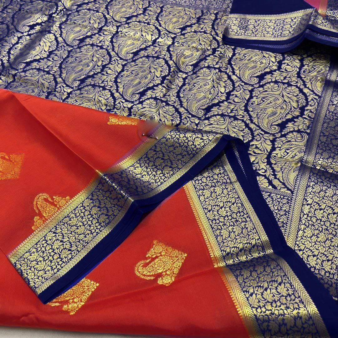 Pure crepe mysore silk by Icultuers With beautiful Zari weaving motifs