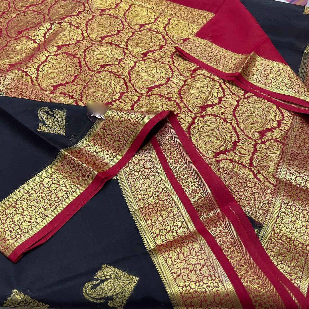 Pure crepe mysore silk by Icultuers With beautiful Zari weaving motifs
