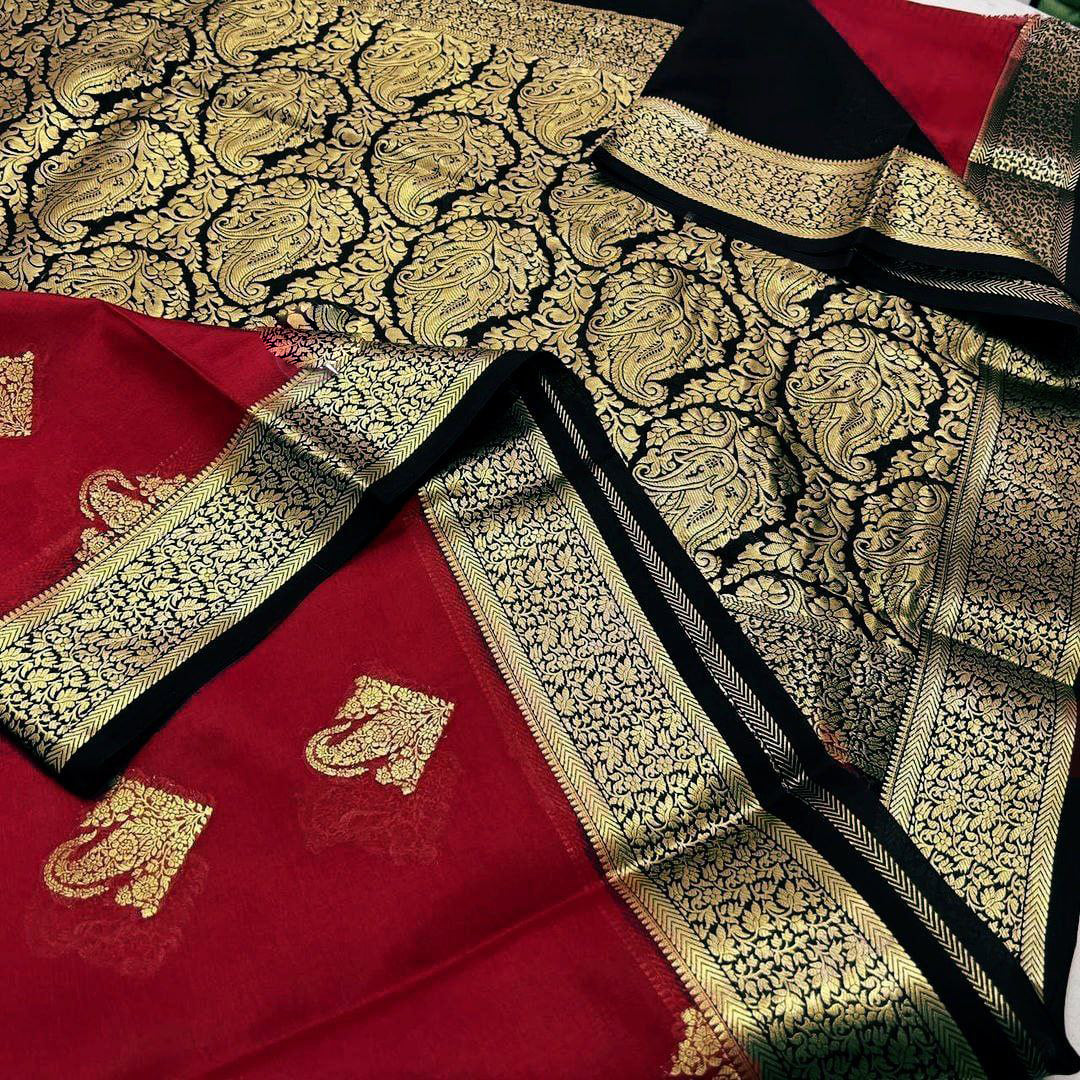 Pure crepe mysore silk by Icultuers With beautiful Zari weaving motifs