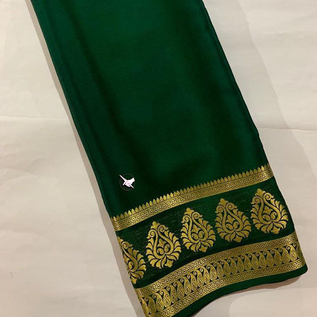 Exclusive Zari Border Green  Plain Mysore Silk by Icultuer