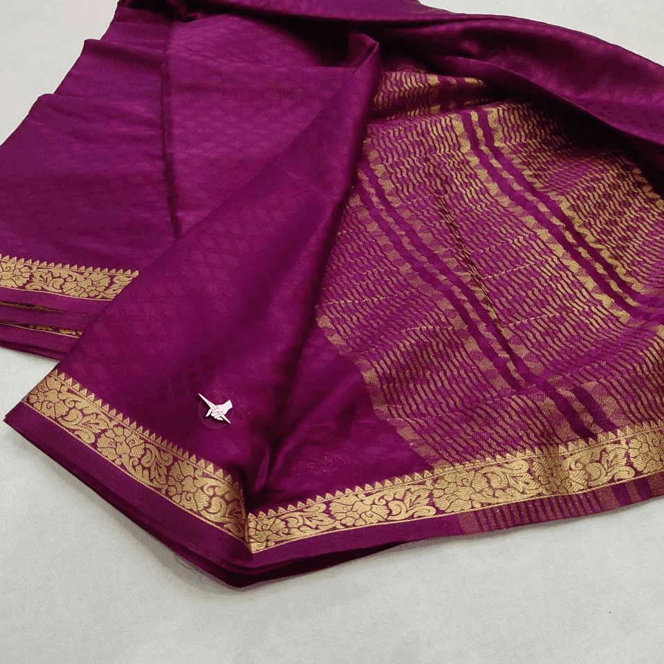 Golden Glimmer: Soft Silk Saree with Line Detailing