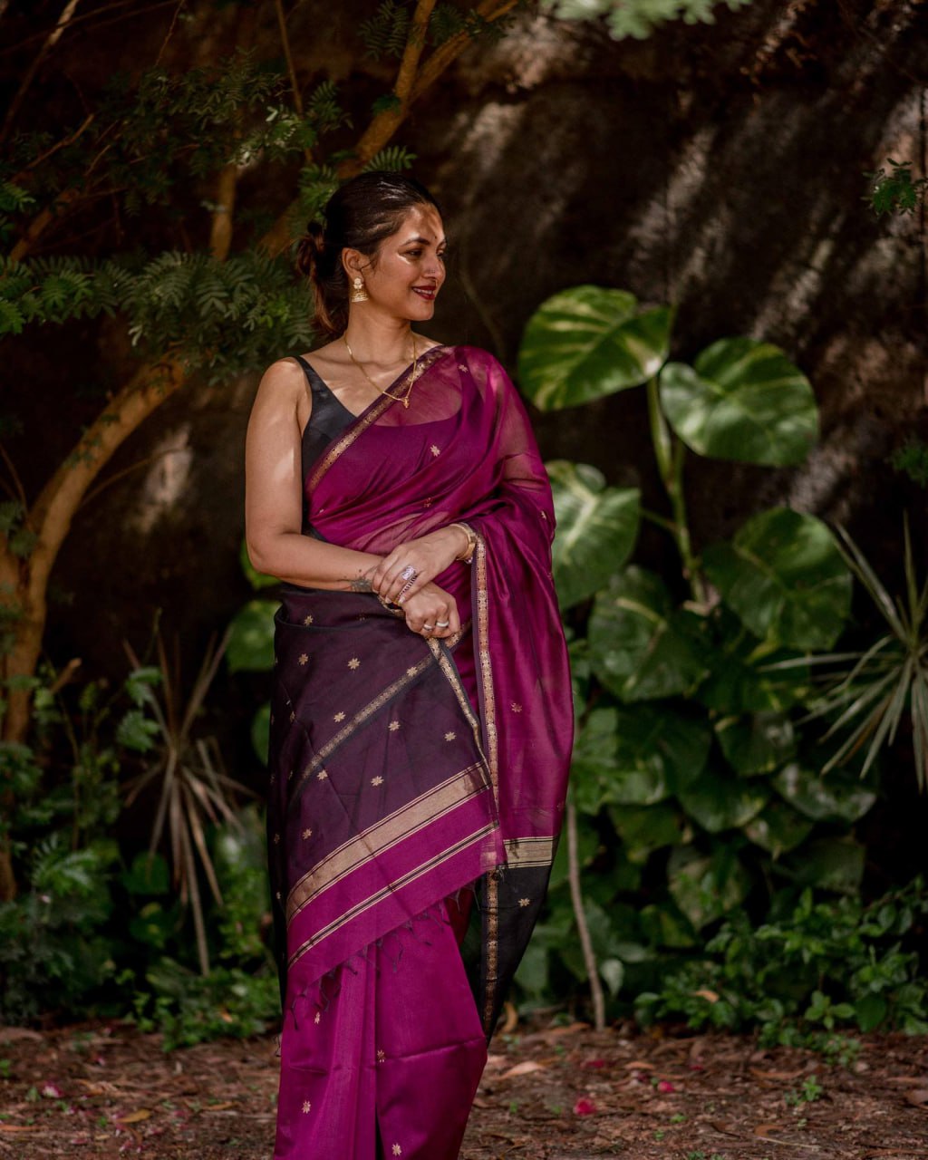 icultural Dark Pink Cotton Silk Saree