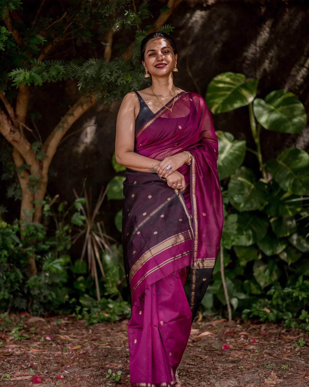 icultural Dark Pink Cotton Silk Saree