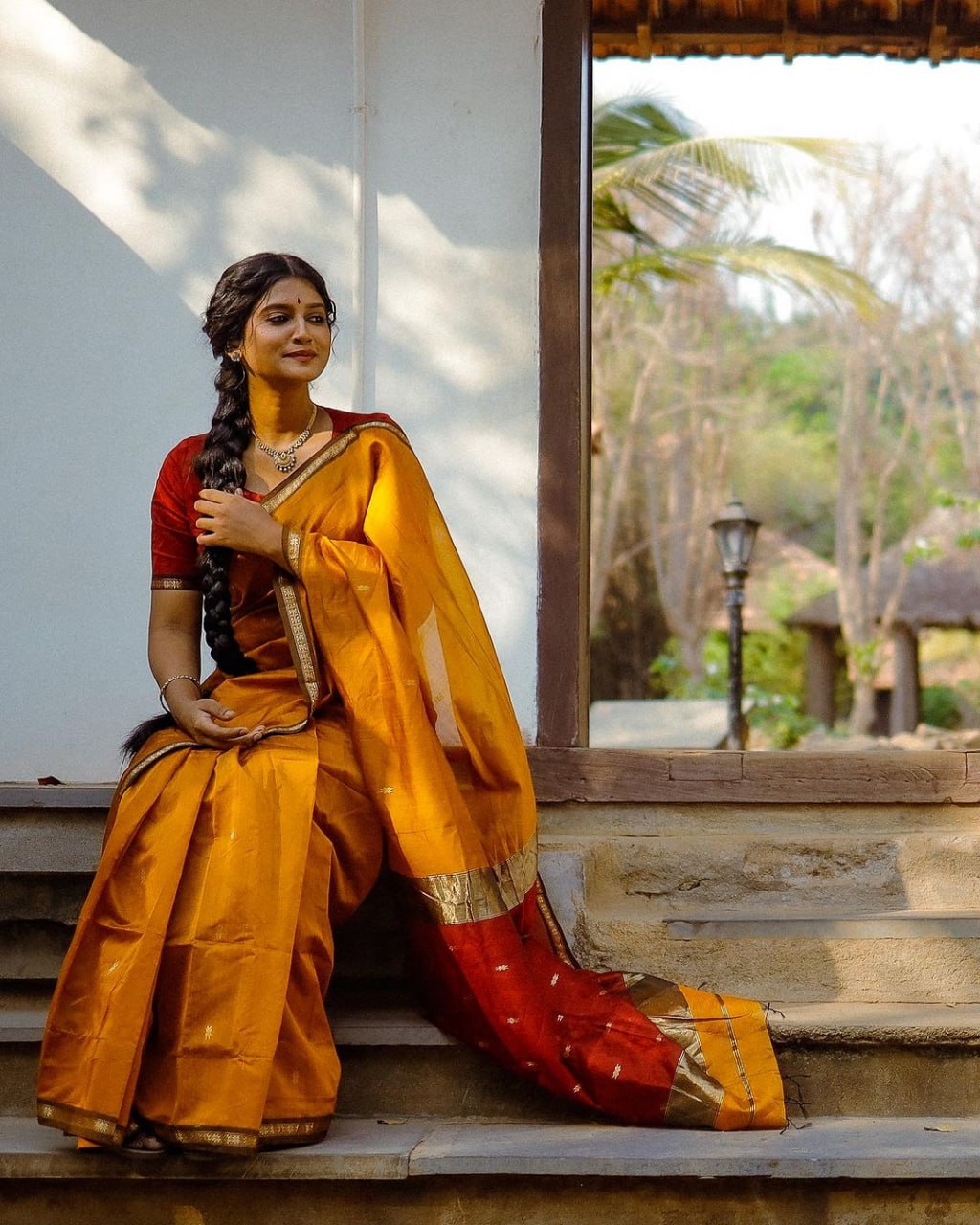 icultural Yellow Cotton Silk Saree