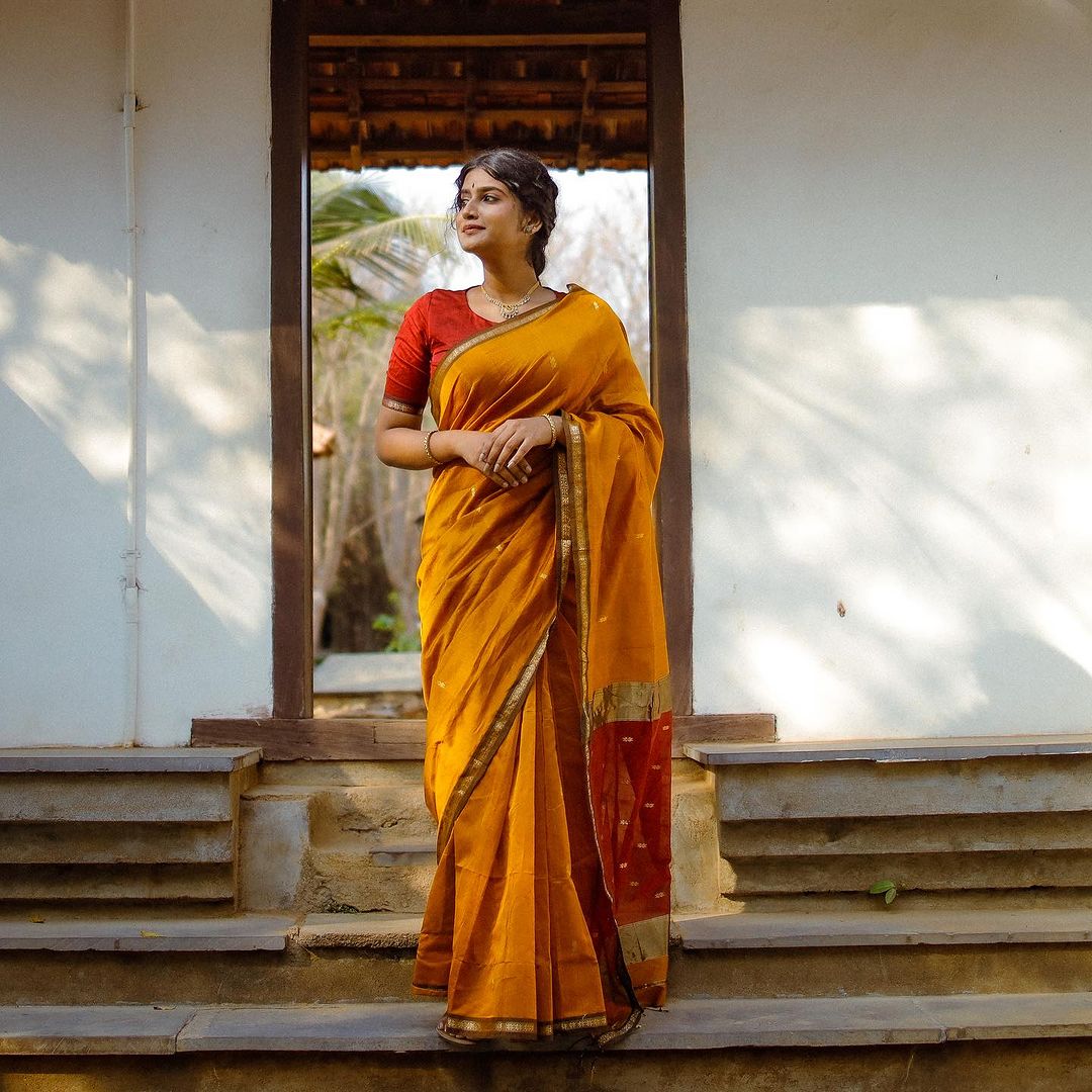 icultural Yellow Cotton Silk Saree