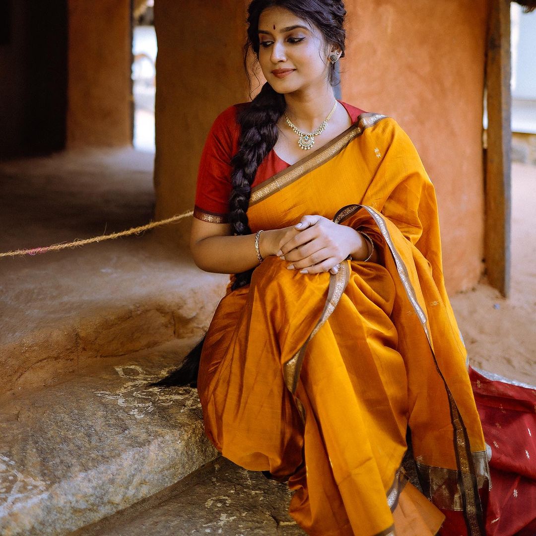 icultural Yellow Cotton Silk Saree