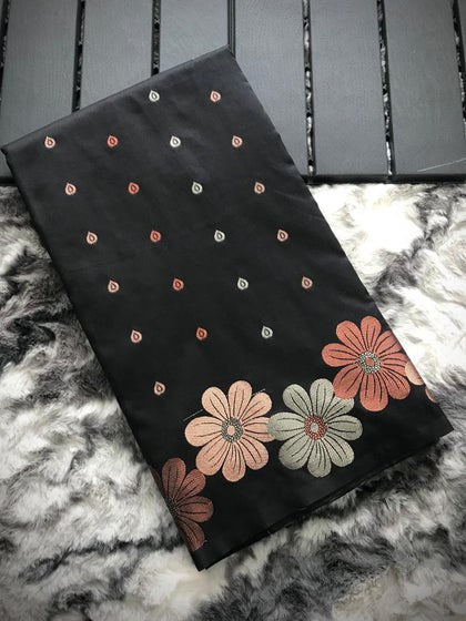 Trendy Black Soft Banarasi Silk Saree