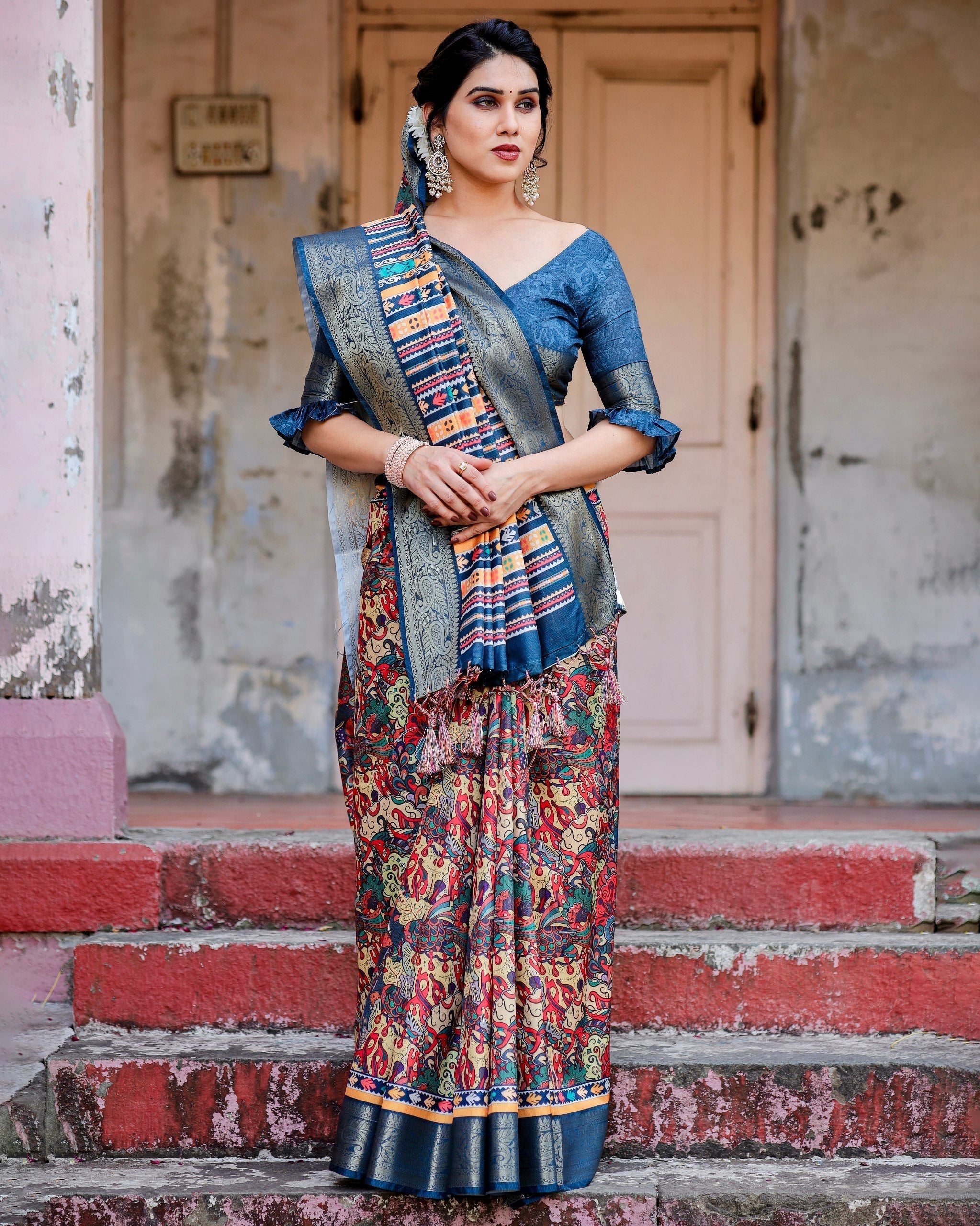 Multi Floral Printed Cotton Silk Saree