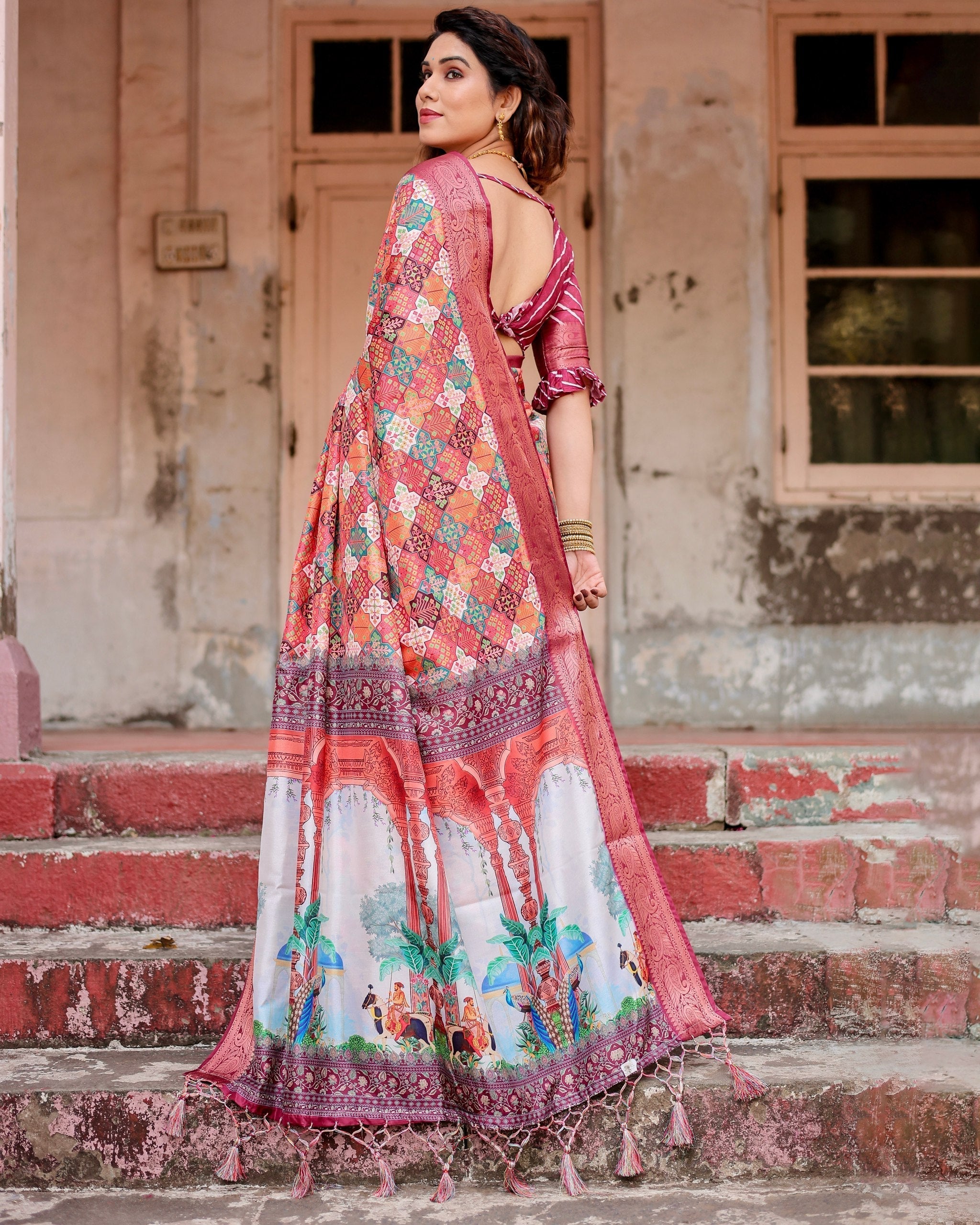 Light icultural Floral Printed Cotton Silk Saree
