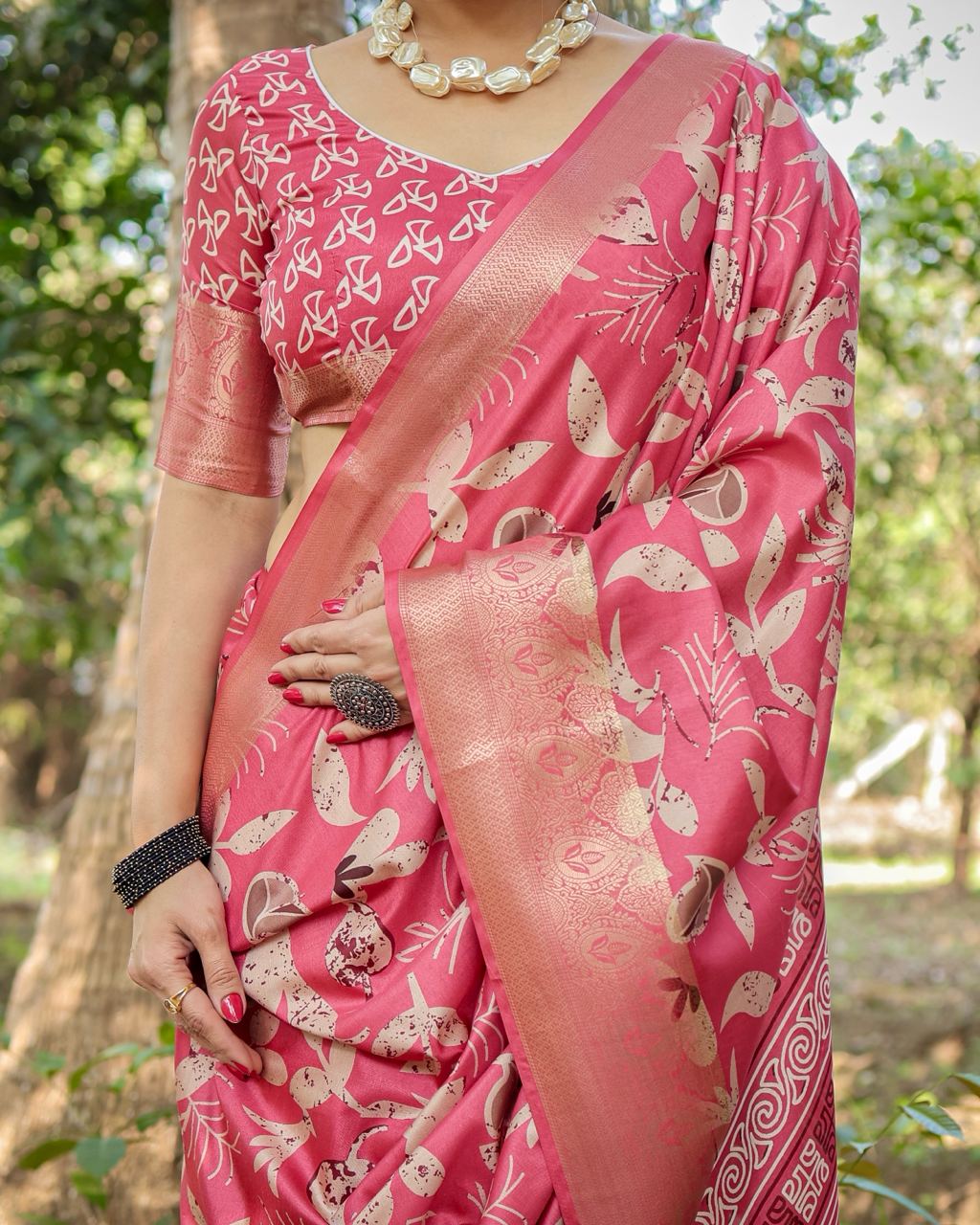 icultural Red Floral Printed Cotton Silk Saree