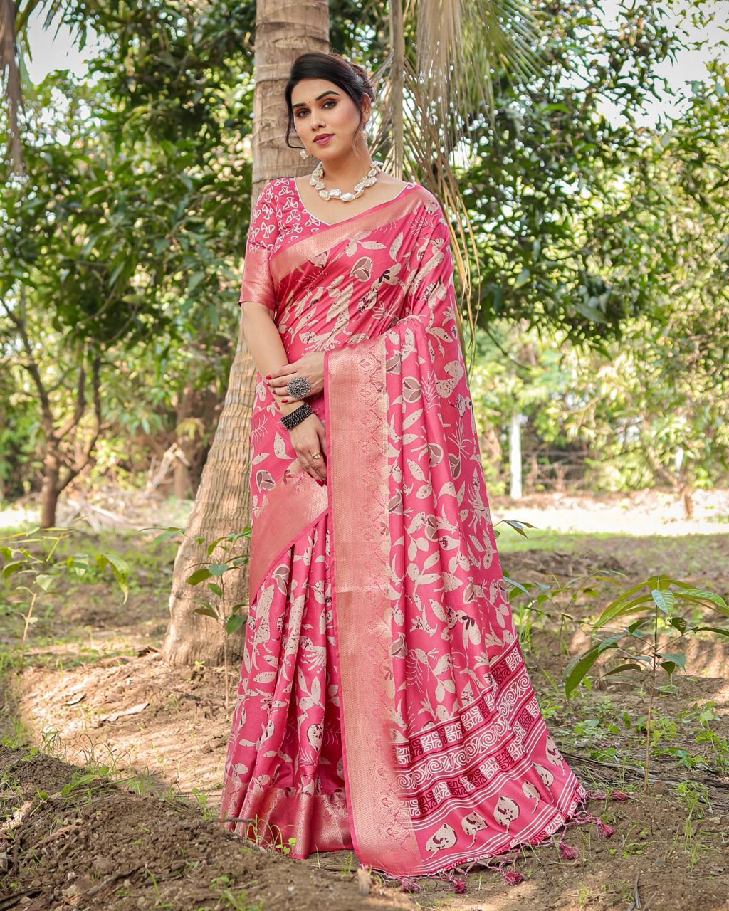 icultural Red Floral Printed Cotton Silk Saree