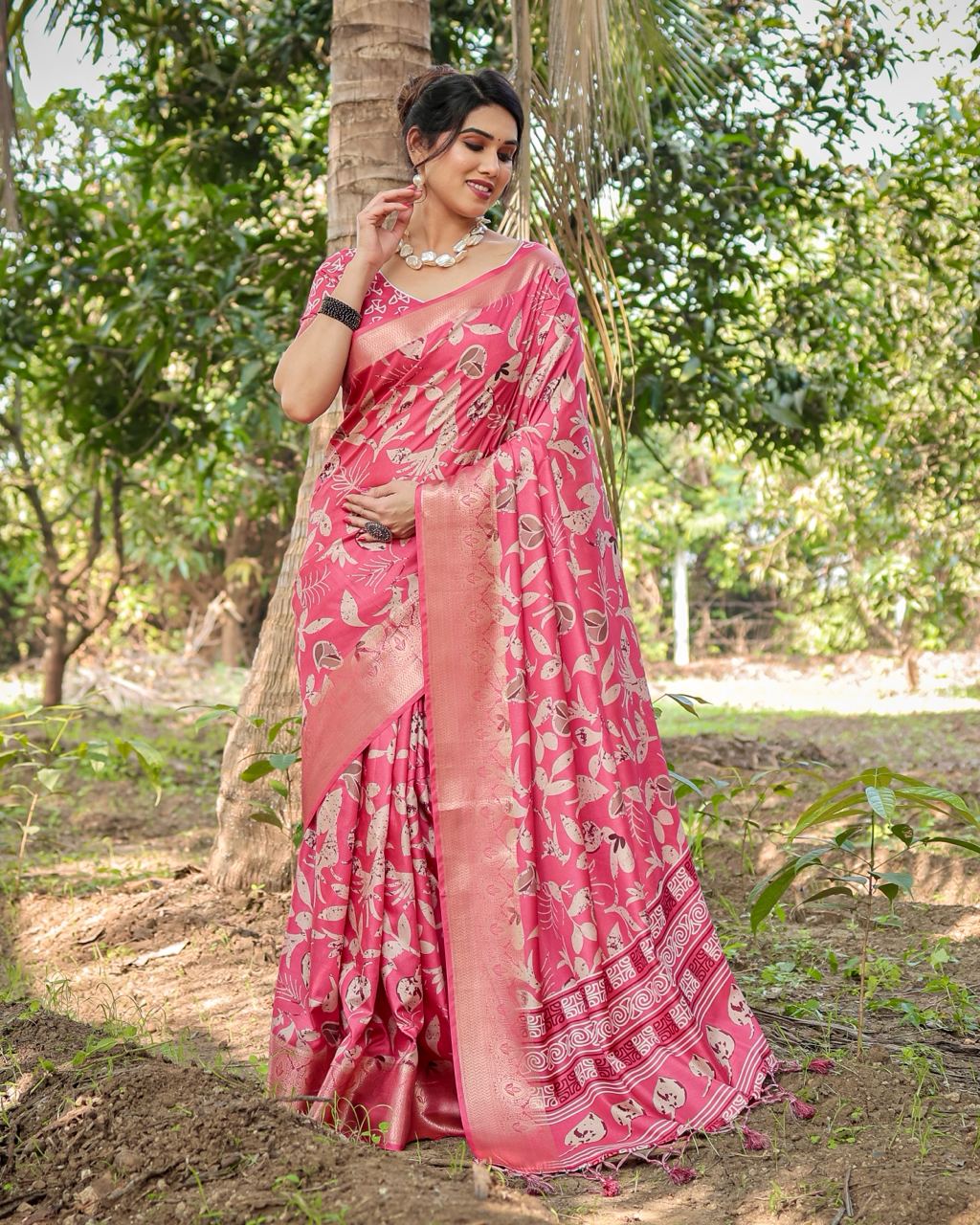 icultural Red Floral Printed Cotton Silk Saree