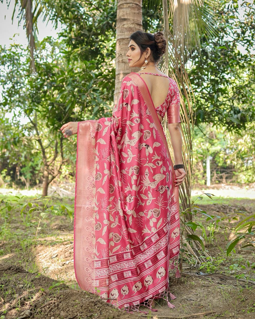 icultural Red Floral Printed Cotton Silk Saree