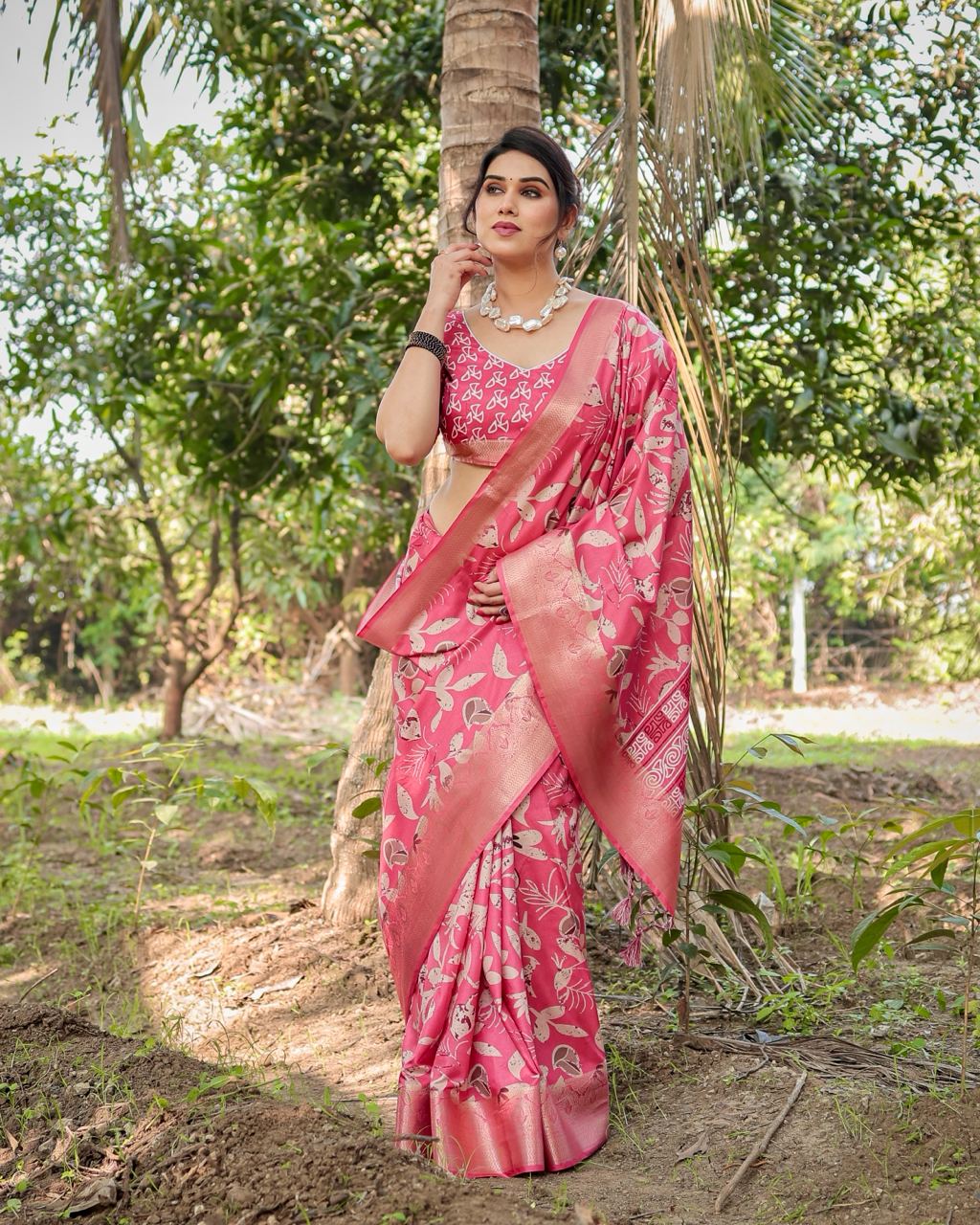 icultural Red Floral Printed Cotton Silk Saree