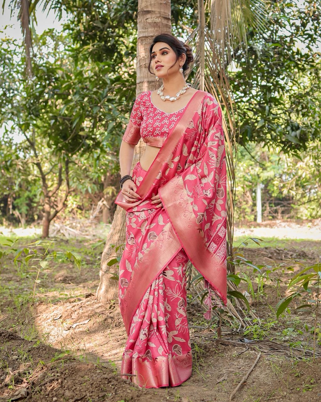 icultural Red Floral Printed Cotton Silk Saree