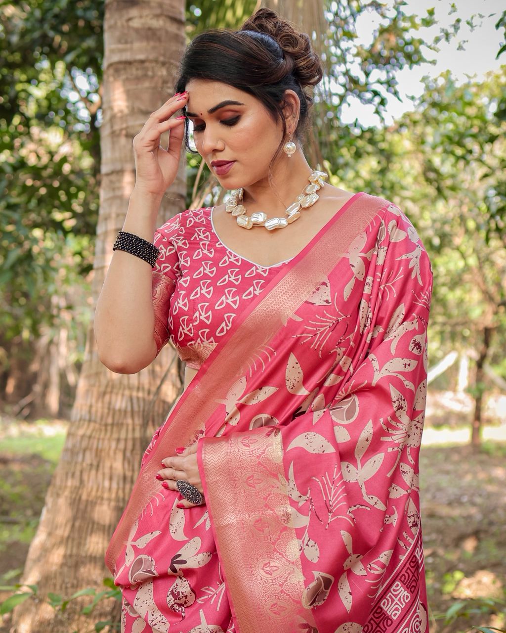 icultural Red Floral Printed Cotton Silk Saree