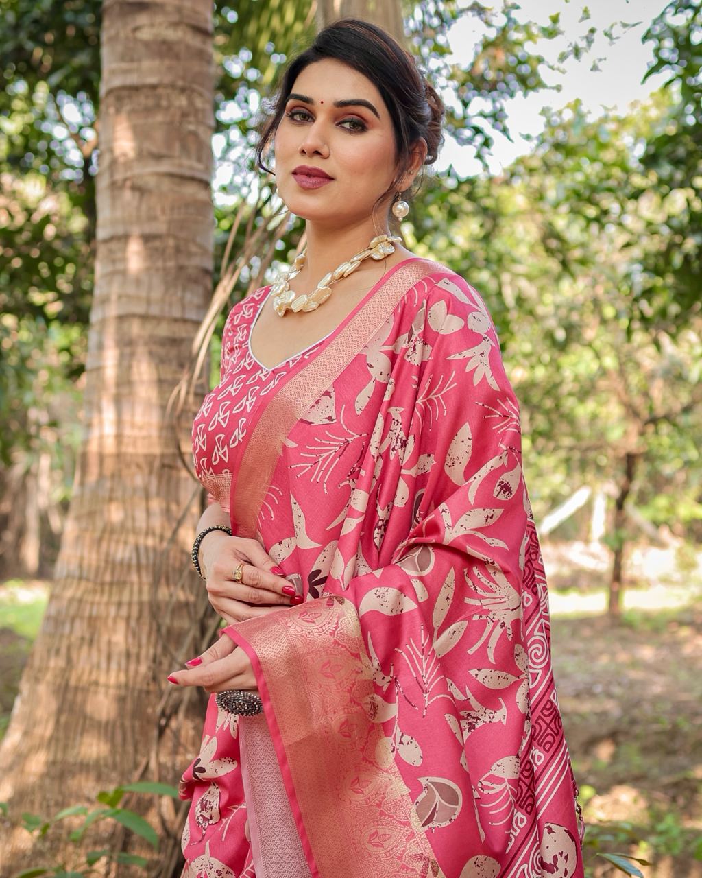 icultural Red Floral Printed Cotton Silk Saree