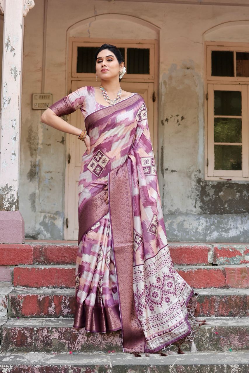 icultural Pink Floral Printed Cotton Silk Saree