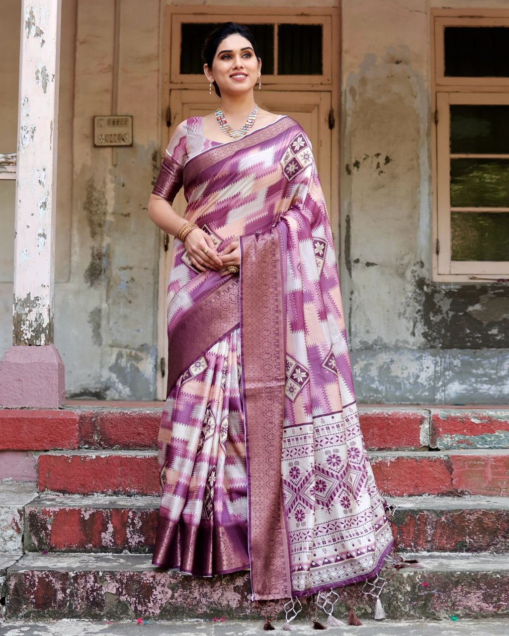 icultural Pink Floral Printed Cotton Silk Saree