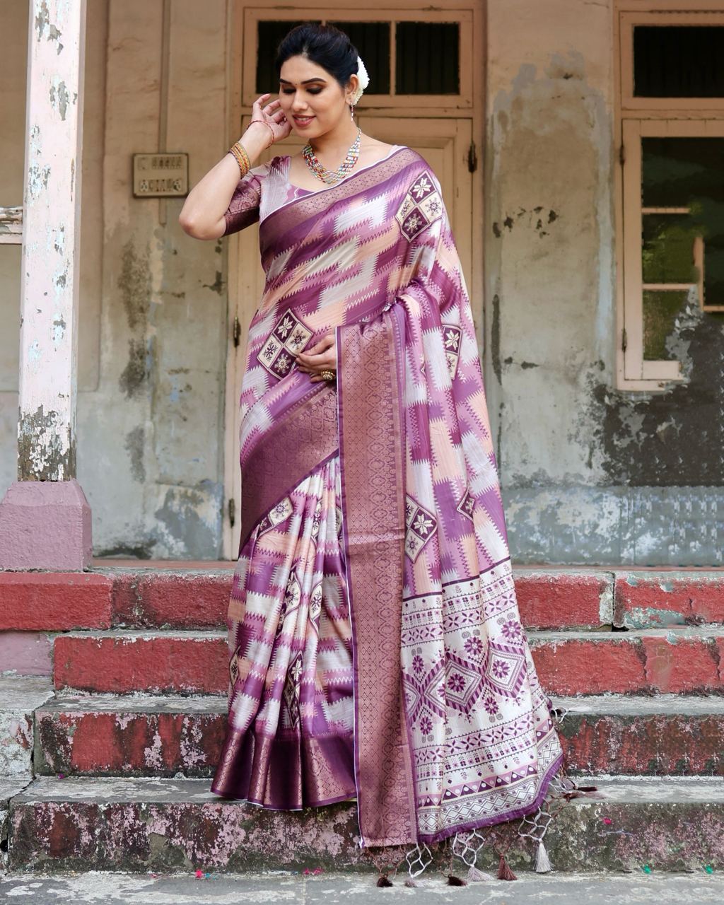 icultural Pink Floral Printed Cotton Silk Saree
