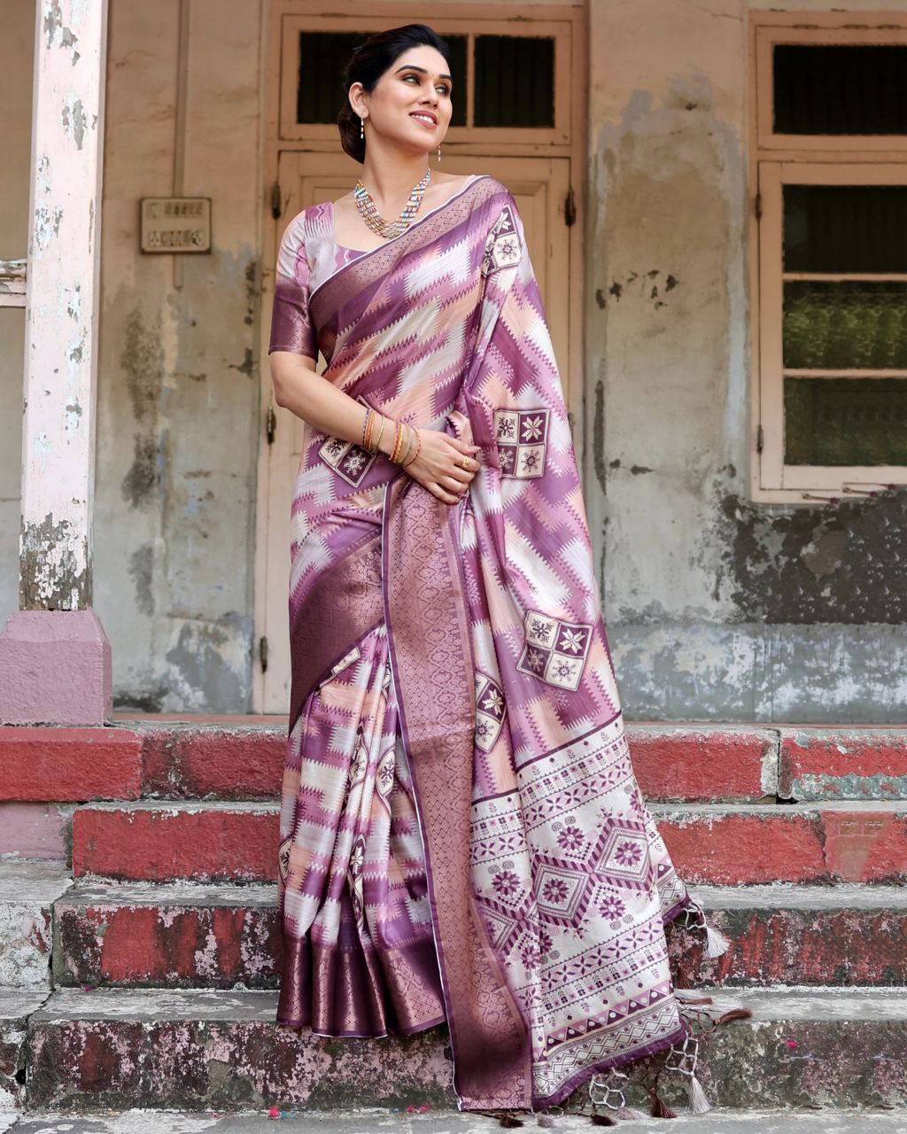 icultural Pink Floral Printed Cotton Silk Saree