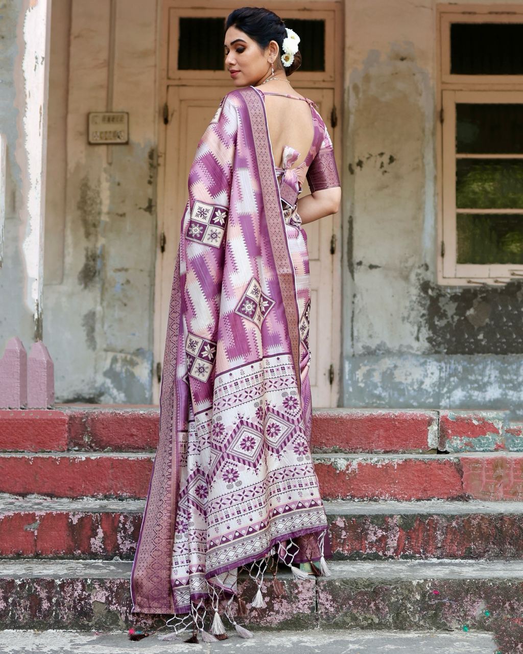 icultural Pink Floral Printed Cotton Silk Saree