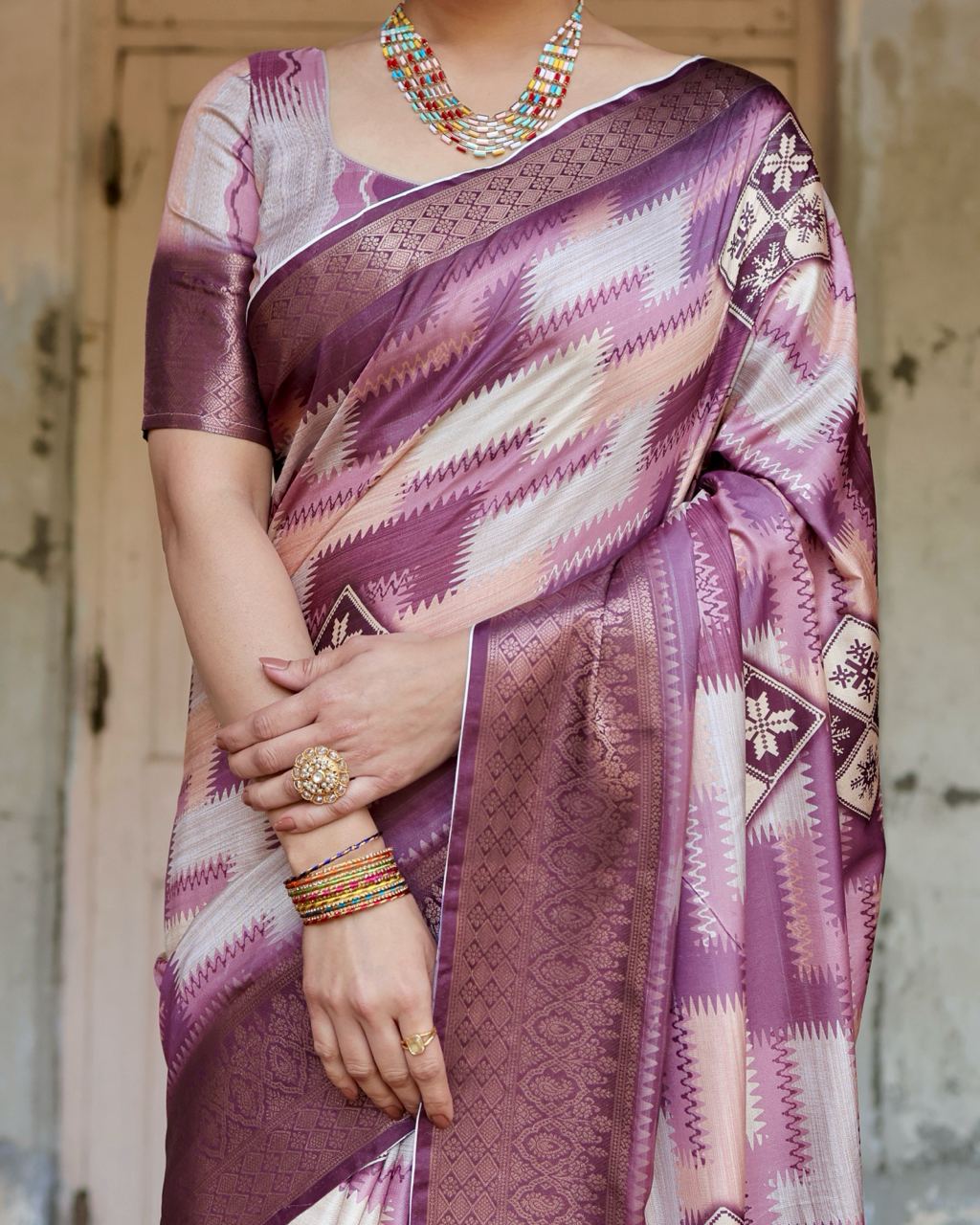 icultural Pink Floral Printed Cotton Silk Saree