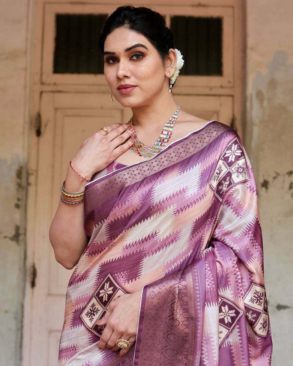 icultural Pink Floral Printed Cotton Silk Saree