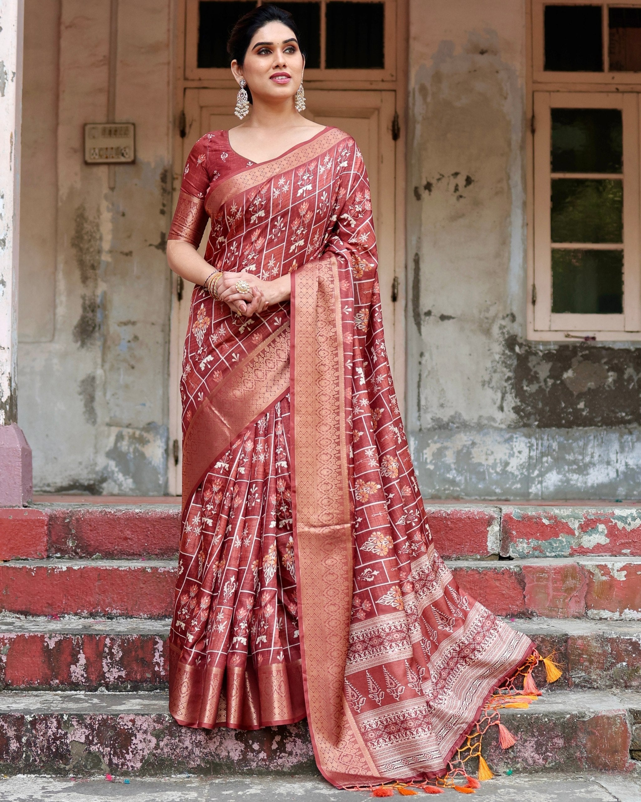 icultural Floral Printed Cotton Silk Saree